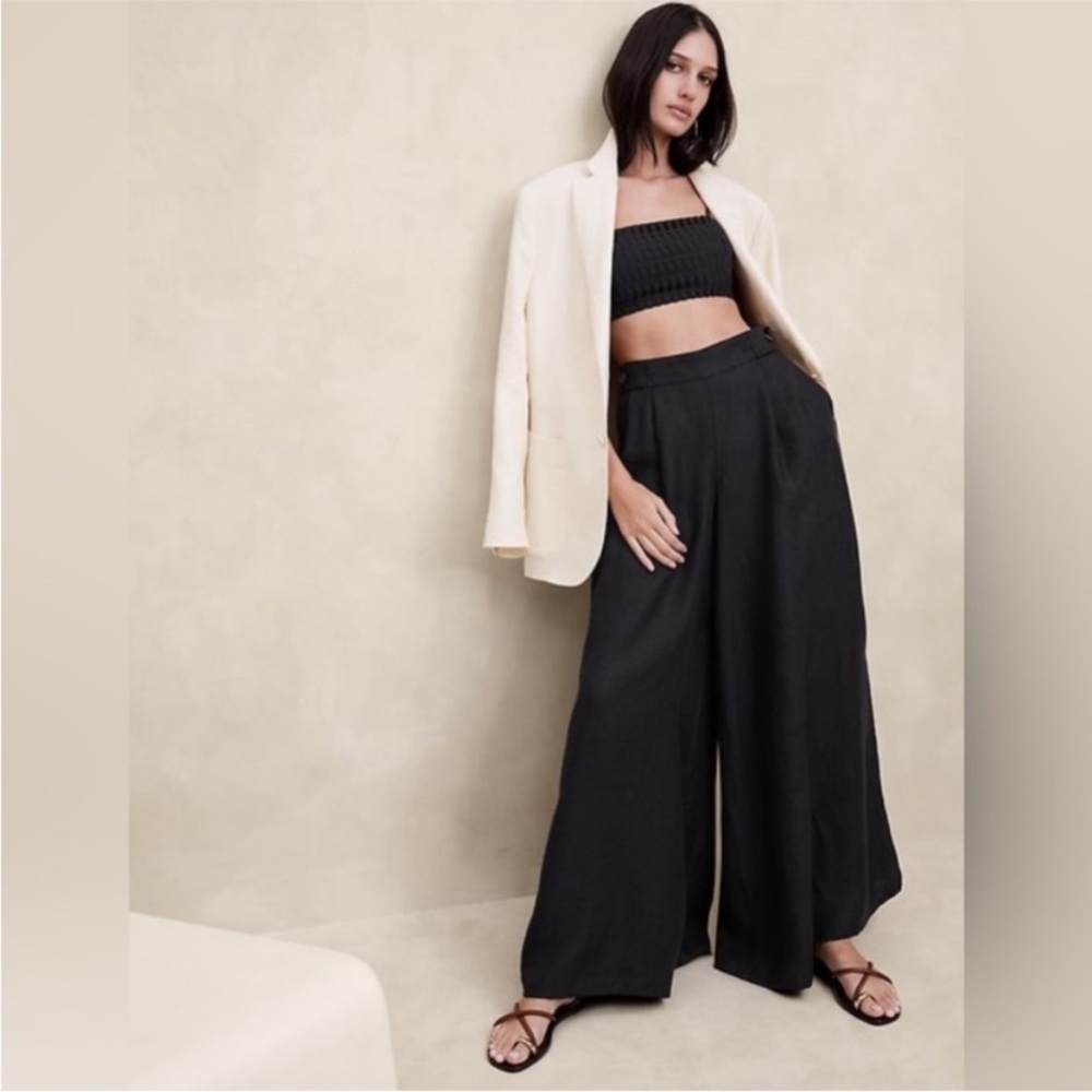 Banana Republic Black Wide Leg Pants High-Waisted- Palazzo Linen-worn once